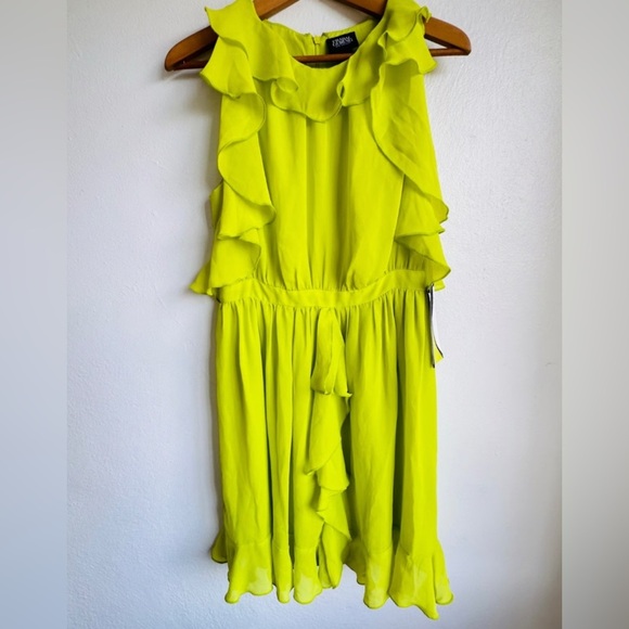 Size 10 Prabal Gurung For Target Ruffle Dress Sulphur Yellow chiffon chic - Picture 1 of 7
